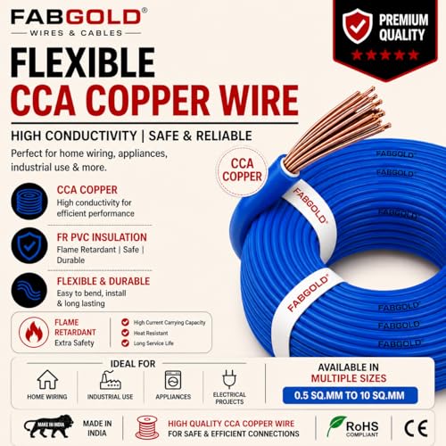 Image of 2.5 sqmm Single Core Copper Electrical Wire, 90 Meter (Blue) | Heat Resistant & Flame Retardant (FR) | Lead-Free LSH House Wire for Home & Industrial Use