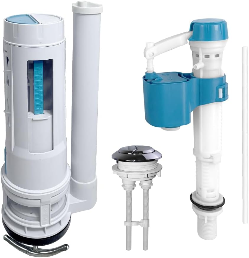 2-Inch Dual Flush Valve Replacement Kit for One-Piece Toilets - Includes 10" Tall Flush Valve, 1.9" Threaded Button, Fill Valve - Fits 12-17" Tall Tanks with 2.56-2.76" Drain Holes