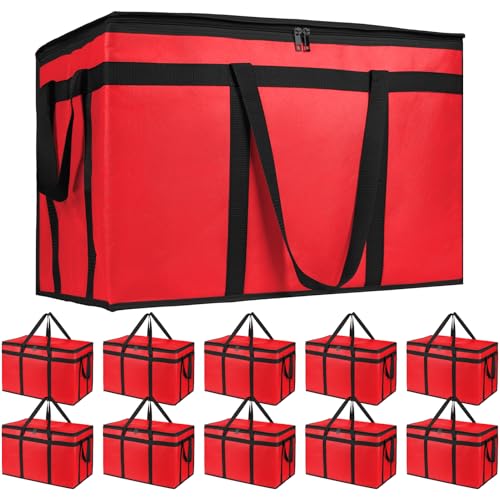 Bodaon 10 Pack Insulated Food Delivery Bags, XXXL Catering Cooler Bag Red