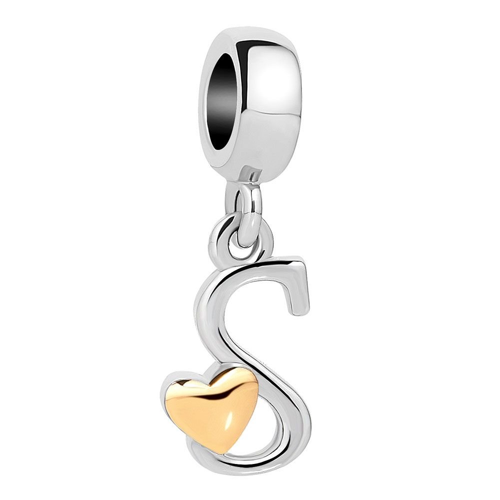 DemiJewelryLetter Initial A-Z Alphabet Beads Dangle Golden Heart Charms for Bracelets