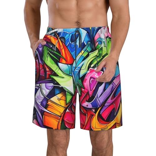 Graffiti Drawing Print Stylish Beach Shorts Swim Trunks Lightweight Breathable Summer Outdoor Activities