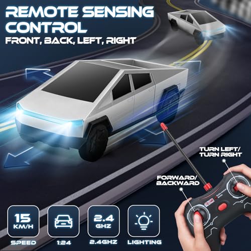 Remote Control Truck Toy for Kids 3-8: 1/24 Remote Control Pickup Truck for Kids, Durable Toy Vehicle with Lights, 2.4GHZ Non-Interference RC Car, Birthday Gift for 3 4 5 6 7 8 Year Old Boys - Image 3