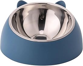 Cat Food Bowl Stainless Steel Cat Bowl Tilted 15° Elevated Cat Bowls Non Spill Kitten Puppy Food Bowl, Nonslip Pet Dog Feeder Feeding Bowl for Cat and Small Dog (Blue)