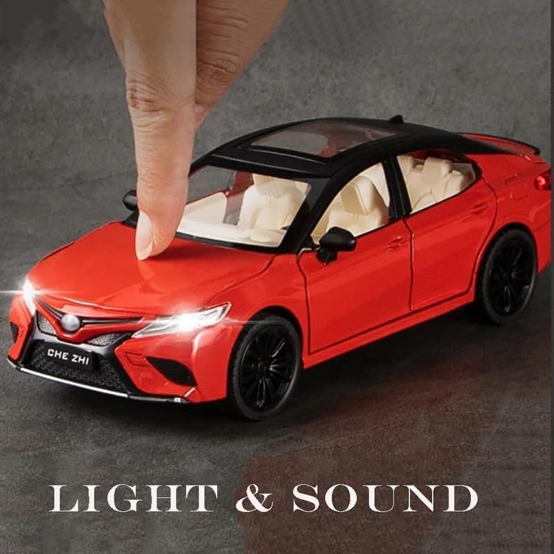 Image of Kids Model 1:24 Toyot Camry Die Cast Metal Car Pull Back Action Opening Doors with Realistic Engine Sound Lights Toy Car Gift for Boys - Red