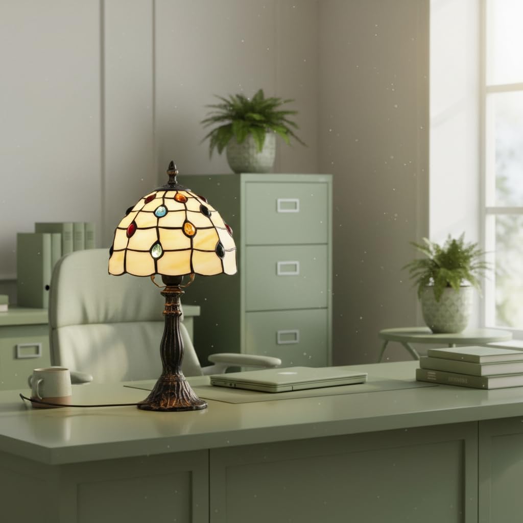 BARCELONA LED Rafa Candeeiro Tiffany E27 Ø20cm Art Nouveau Bege