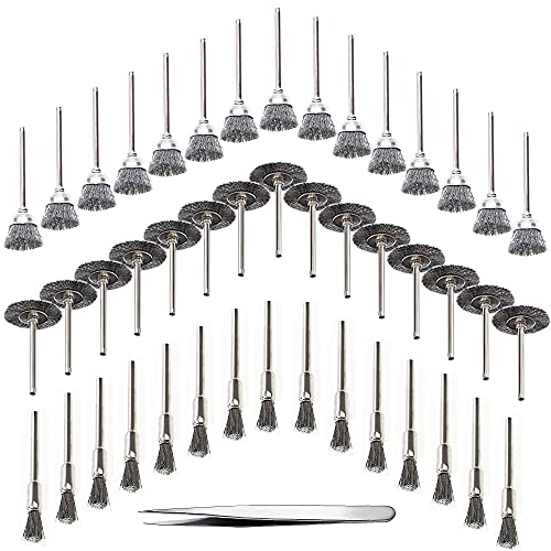 45 Pièces Brosse Métallique pour Perceuse, Fil d'Acier Inoxydable avec Pinces à Épiler, Mini Brosse à Main pour Polissage, Dérouillage, Bois en Ébarbage