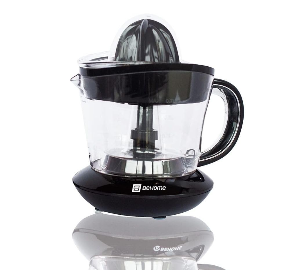 Behome Presse agrumes électrique, petite contenance 700 ml, en plastique, mouvement bidirectionnel, avec double cône de pressage, carafe graduée, noir