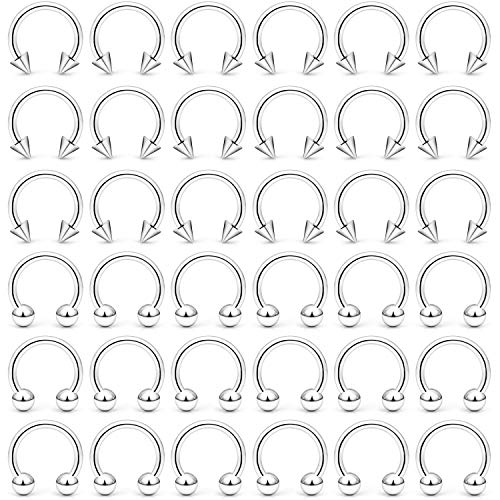 Ftovosyo Septum Ring 14G 36Pcs Surgical Steel Tragus Earrings Hoop Horseshoe Lip Rings Helix Cartilage Conch Hoop Earring Piercing Jewelry For Women Men 10Mm Silver-Tone Ball Spike #TOP26