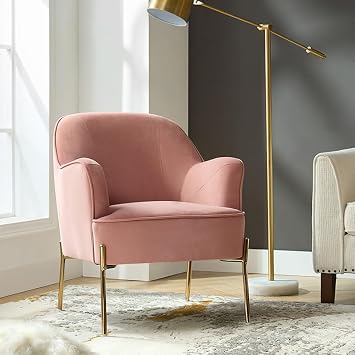 Modern Velvet Accent Chair, Upholstered Velvet Armchair with Gold Metal Legs, Tufted Accent Chairs for Living Room, Teal