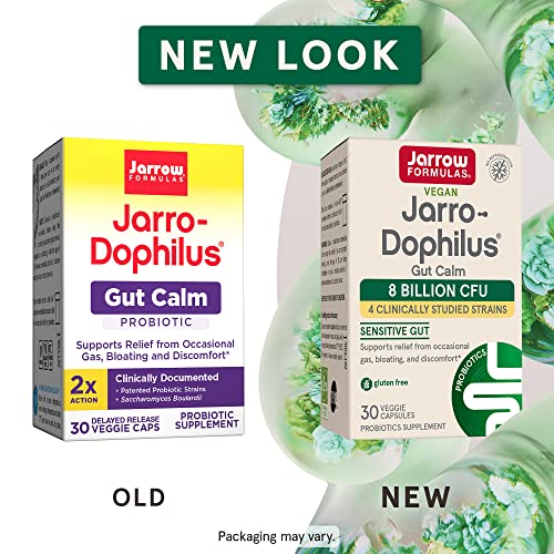 Jarrow Formulas Jarro-Dophilus Gut Calm Probiotic - 8 Billion Cfu - 30 Delayed Release Veggie Caps, Supports Relief From Occasional Gas, Bloating & Discomfort #TOP1