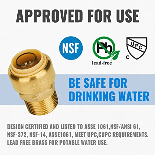 Sungator Straight Connector Plumbing Fitting, Male Adapter 3/4 Inch By 3/4 Inch Push Fit Pex Fittings With Disconnect Clip, Push-To-Connect Copper thumb #1
