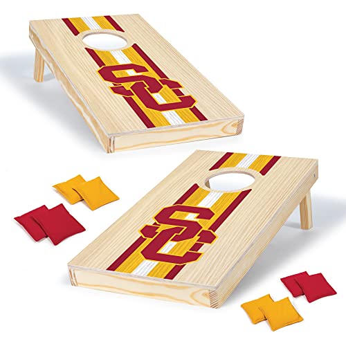 USC Trojans 1' x 2' Travel Size Solid Wood Cornhole Set with Direct Print HD Team Graphics – Great Gift for Any Sports Fan! Bean Bag Toss Family Games for Outdoor Play
