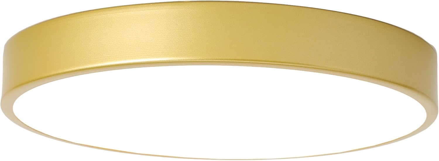 2 Pack Gold Flush Mount Ceiling Light, 12 Inch Metal Modern Round Gold Light Fixtures - 3 Colors, 3000K-5000K LED, 20W Low Profile Ceiling Lighting for Bedroom, Living Room, Hallway
