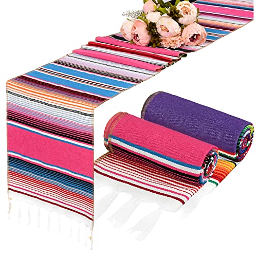 Fani CZ017L 10 Pack Mexican Table Runner 14 X 84 Inches Hand-Woven Blanket Mexican Theme Fringe Cotton Colorful Striped Table Runner thumb #2