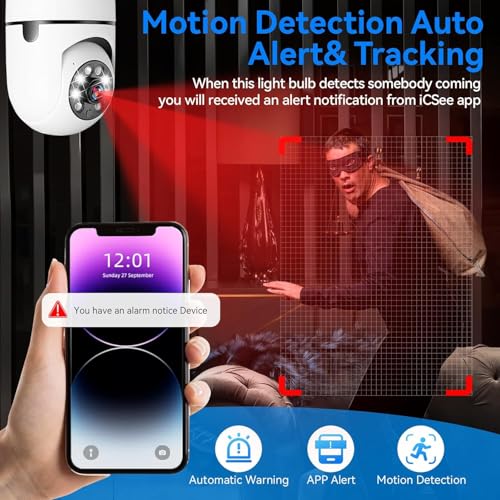 Image of JB Supar 4Mp WiFi Bulb CCTV Camera for Home Security | 360 Rotation | Color Night Vision | Motion Detection Two-Way Audio | Wireless Light Bulb Camera with Mobile App V380 Pro (Heavy Light Camera)