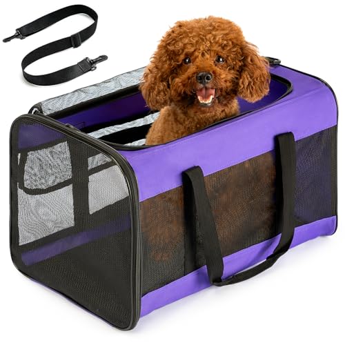 Conlun Trasportino per Cani Morbido – Con rete su 4 lati per viaggi aerei, Per gatti di taglia grande e cani piccoli 9kg, Zaino da viaggio pieghevole taglia L Viola