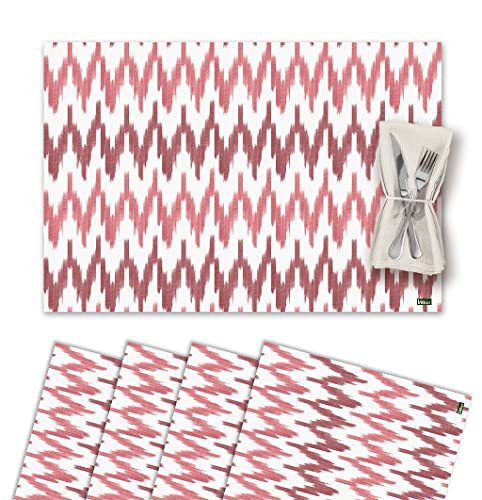 Set di 4 Sottopentola Singola in Vinile Lavabile Impermeabile Antimacchia Antiscivolo Antiaderente e Resistente al Calore Stile Ikat-Mallorca Zig Zag Calanova rosso