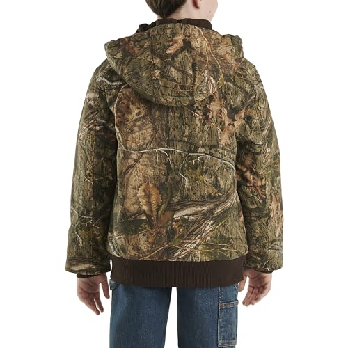 Image of Carhartt Boys' Flannel-Lined Hooded Canvas Insulated Zip-Up Jacket