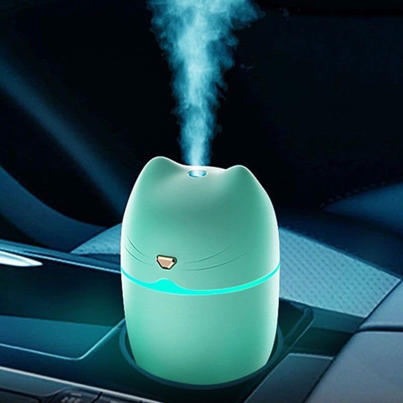 mobigon Wood Cool Mist Ultrasonic Humidifier for Room Moisture, Aroma Diffuser for Home, 260ml Essential Oil Diffuser with 7 Colorful Night Light, Auto Shut-Off, Home, Office, Car (Turquoise)