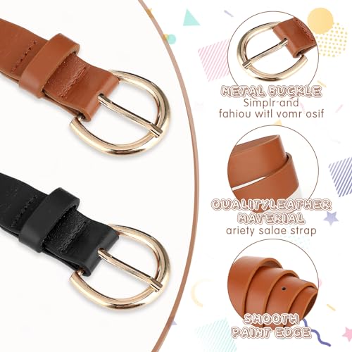 2 PCS Girls Belt 32.3" Elastic Leather Kids Belt, Exquisite Comfortable Skinny Strappy Waist Belt with Double O Ring Buckle3