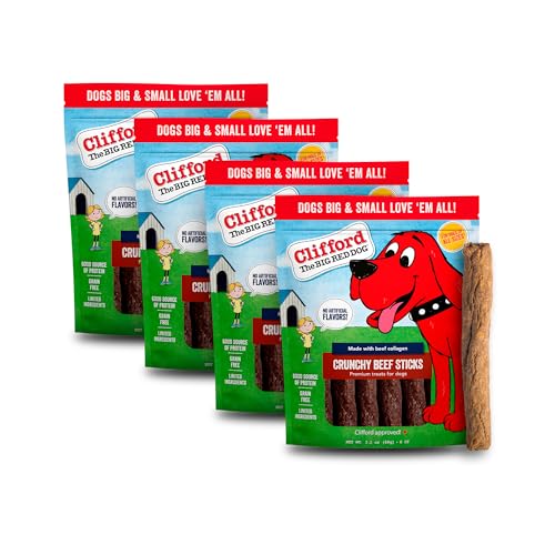 Clifford The Big Red Dog Soft Training Treats for Puppies and Dogs – Healthy, High Protein, Grain Free, Soft Puppy Treats for Small Dogs and Large – Real Crunchy Beef Sticks – 24ct