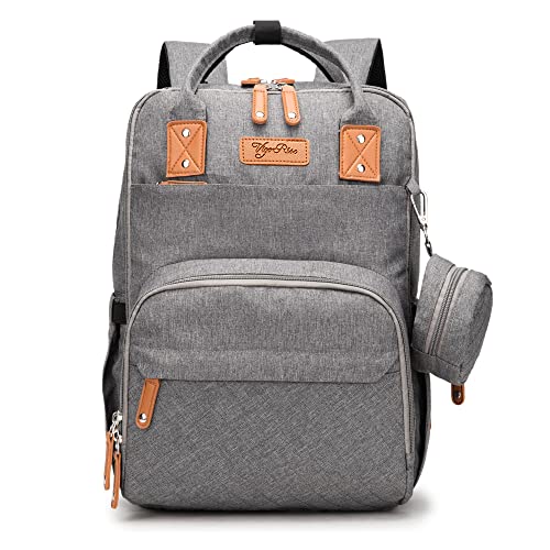 Mochila para bebé, multifunción, para bebé, impermeable, bolsa de natación, tela Oxford grande, con 3 bolsillos aislantes, 2 ganchos de cochecito de bebé, 1 bolsa de botella de color gris