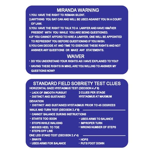 Miranda Warning SFST Card Standardized Field Sobriety Test, Miranda Rights Card Metal for Law Enforcement Officers,Police Law Enforcement Accessories(Blue)