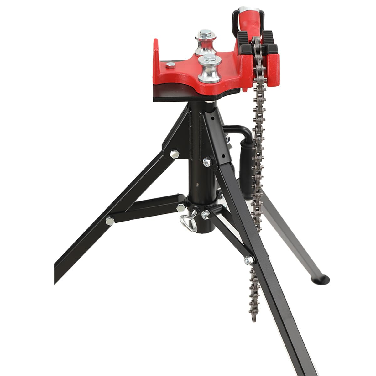 Lfhelper Foldable Tripod Pipe Chain Vise Stand for Steel, Copper and PVC Pipes, Supports 1/8–5 Inch Pipe, Anti-Slip Chain, Built-in Benders for Cutting and Assembly Tasks