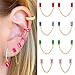 CZ Stud With Chain Double Piercing Earrings for Women Cartilage Two Holes Cuff Wrap Fashion Cubic Zirconia Wedding Minimalist Climber Crawler Threader Dangle Drop Hypoallergenic Gifts Xmas Anniversary (Hot Pink)