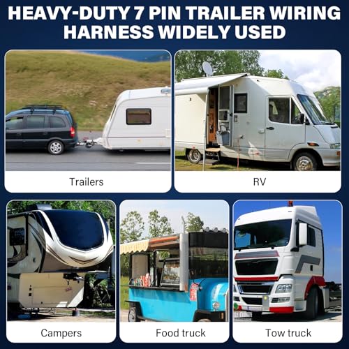 Image of 8 FT Heavy Duty 7 Way Trailer Cord Pure Copper 7 Way Trailer Plug Inline Cord 96 inch 7 Pin Trailer Wiring Harness Double Blade Molded 7 Pin Round Plug for Rvs Camper