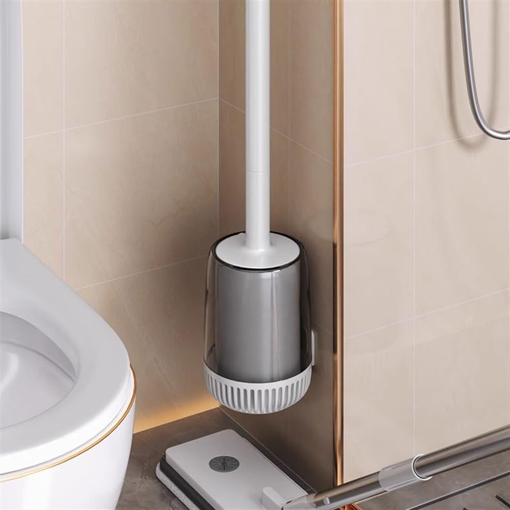Escobillas de Baño Escobilla de baño montada en la pared, cabezal de cepillo de silicona semiesférico, juego de portaescobilla, mango largo con tapa, escobilla de baño de plástico Escobilla WC