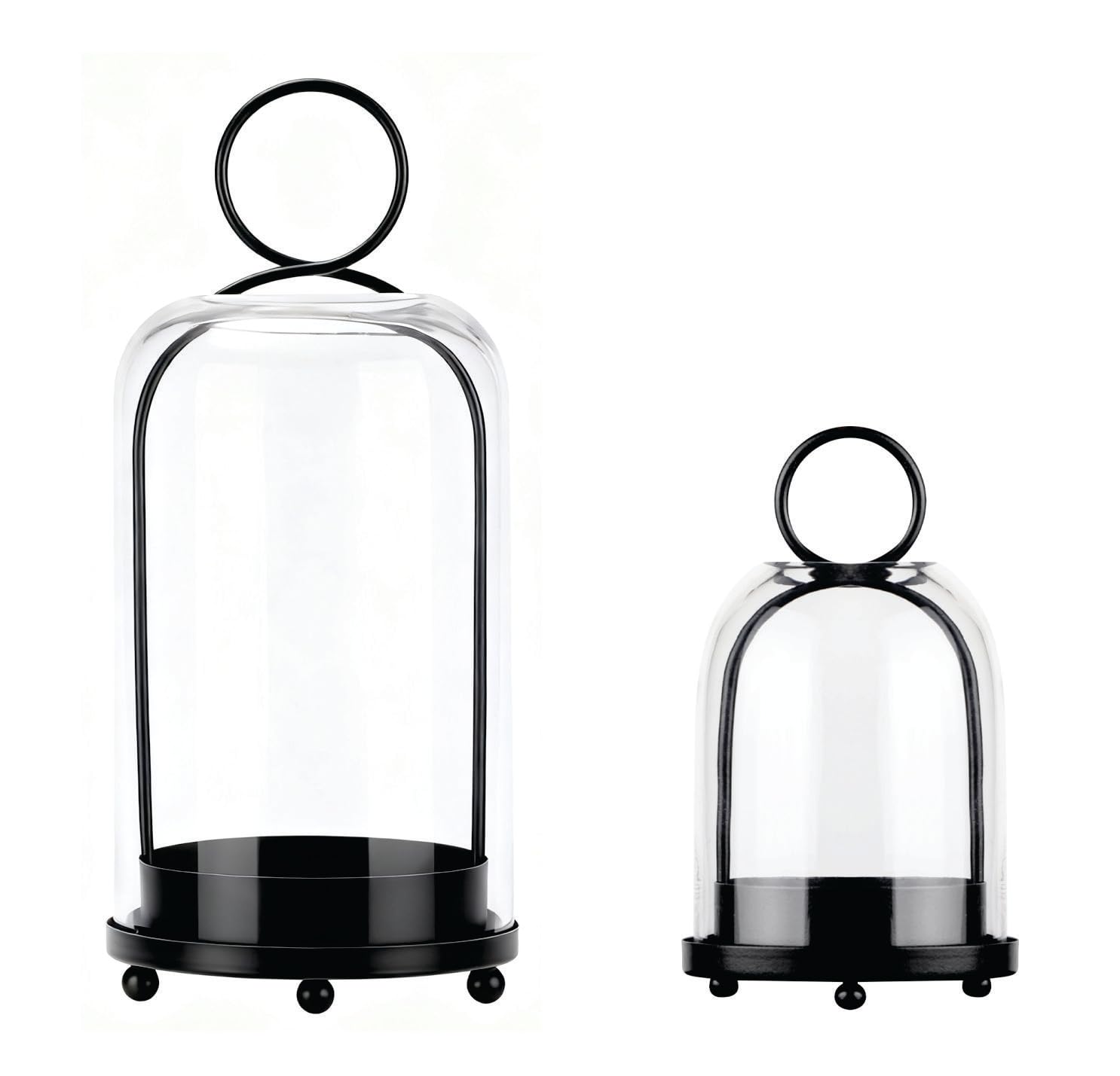 6" & 4" Wide Versatile Modern Metal Hurricane Lantern with Handmade Sturdy Glass Dome in Black for Pillar Candle & Plants, for Living Room, Porch, Mantel Decoration (Black, 4"x7.5" &6.3"x11.2") โ image 1