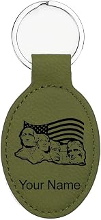 LaserGram Personalized Oval Keychain, Mount Rushmore (Camo Green) | Engraved Gift, Faux Leather, Split Keyring, Laser Engraved with Your Name