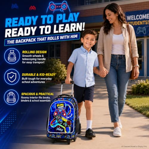 Image of CCJPX Rolling Backpack for Boys, Kids Roller School Bag with Wheels Toddler Wheeled Bookbag Elementary