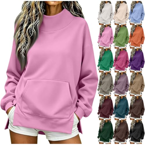 Oversized Mock Neck Sweatshirt Women Soft Fleece Pullover Tunic Sweatshirts - image 1