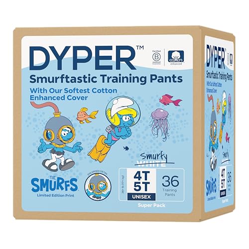 DYPER - Smurftastic Training Pants - Hypoallergenic, Plant-Based, Quick-Drying, Eco-Friendly, Fun Smurftastic Prints 4T-5T (36 Count)