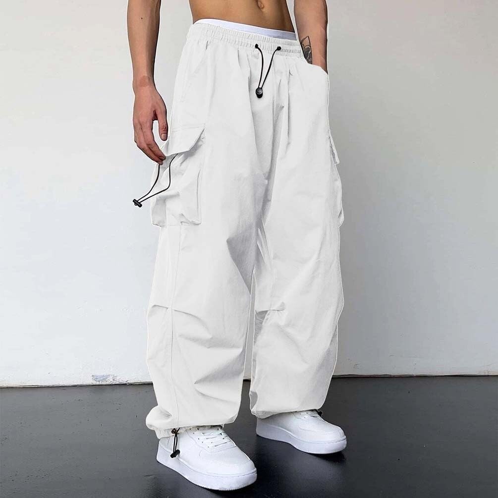 Męskie spodnie do biegania, luźne spodnie cargo z kieszeniami, spodnie dresowe Y2K, długie spodnie Streetwear ze sznurkiem