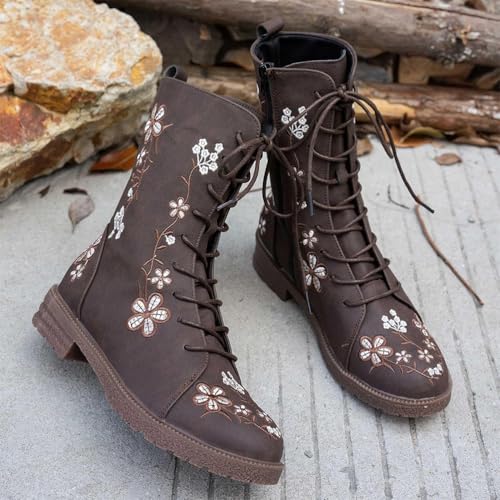 Bottines courtes rétro à fermeture éclair et bottes femme talon rond - 6