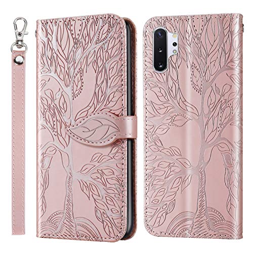 JayModCase Funda Compatible con Samsung Galaxy Note 10 Pro/Note 10+ / Note 10 Plus, Flip Leather con Tapa Cierre Magnetico y Ranuras para Tarjetas Cartera Libro Protección [2 Ranuras]   Oro Rosa