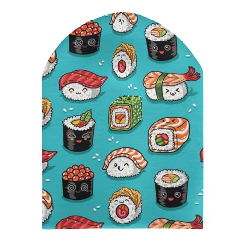Sushi and Sashimi Pattern Kids Beanie Hat for for Girls Boys Children Cap Winter Knitted Chemo Cancer Headwear Accessories Gifts Decoration Black3