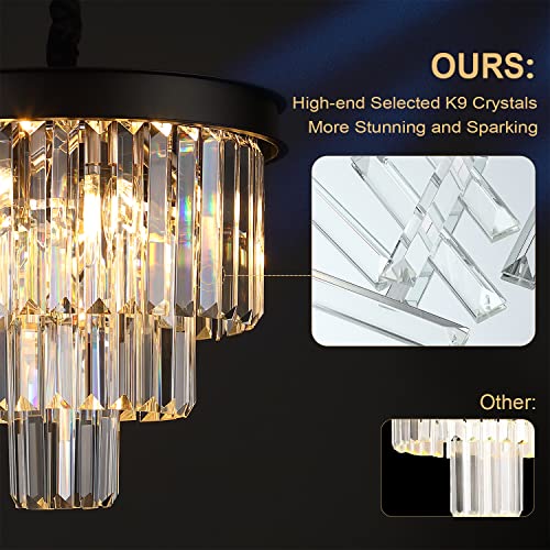 Image of Small Black Crystal Chandelier 16 inch Modern Dining Room Pendant Light island