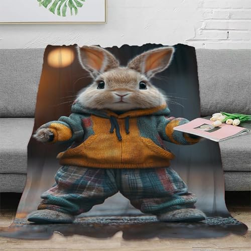 Couverture lapin 3D en flanelle 200x230cm pour lit et canapé