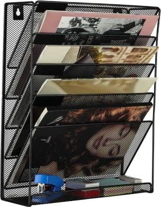 NETXE 5 Pockets Mesh Wall File Holder Organizer Office Hanging Magazine Rack, File Folder Organizer Document Paper Rack,Black 2