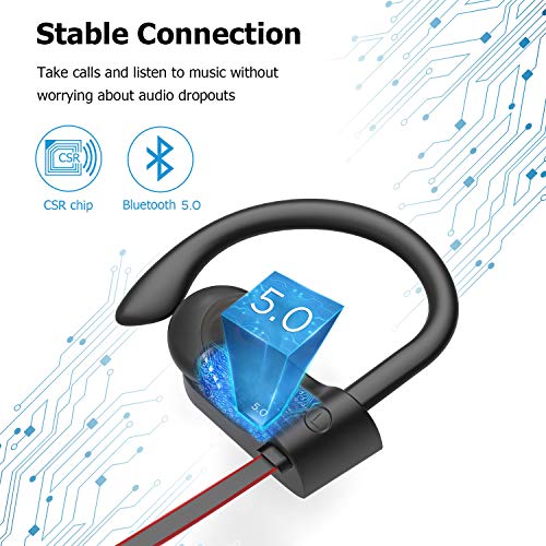Bluetooth Headphones, LETSCOM Wireless Earbuds V5.0 IPX7 Waterproof Noise Cancelling Headsets, Richer Bass & HiFi Stereo Sports Earphones 8 Hours Playtime Running Headphones - Thumbnail 7