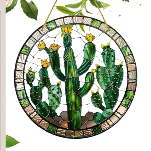 Huayeex Atrapasueños de Cactus,Atrapasueños de Ventana de Cactus | Adorno Colgante para Ventana,Decoración Colgante de Ventana, Adorno de atrapasol de Cactus para Ventana, Arte Decorativo de Pared de