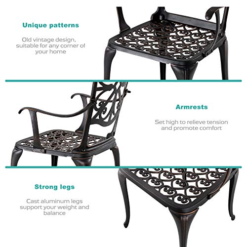 Image of NUU GARDEN 3 Piece Outdoor Bistro Set Cast Aluminum Patio Set Bistro Table Set Rustproof Patio Table and Chairs with Umbrella Hole for Backyard, Balcony, Porch, Black