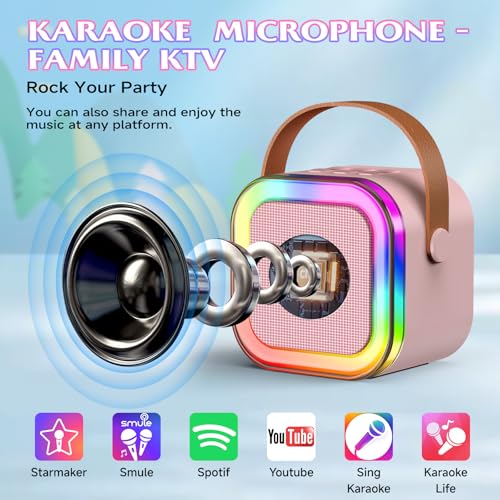 Image of Karaoke Machine with 2 Mic, Wireless Microphones for Kids Adults Toddler with LED Party Lights, Mini Kids Microphone Christmas Birthday Gift for Girls Toys 4, 5, 6, 7, 8, 10 12+ Years Old 【Pink】
