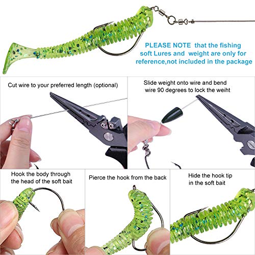 TOPFORT Punch Shot Rig Kit, High Carbon Steel Crank Hook Attached Roller Swivels 5g Sinkers, Interchangeable Hook Fishing Accessories, Carbon Steel Fishing Gear(3/0 EWG Hooks)