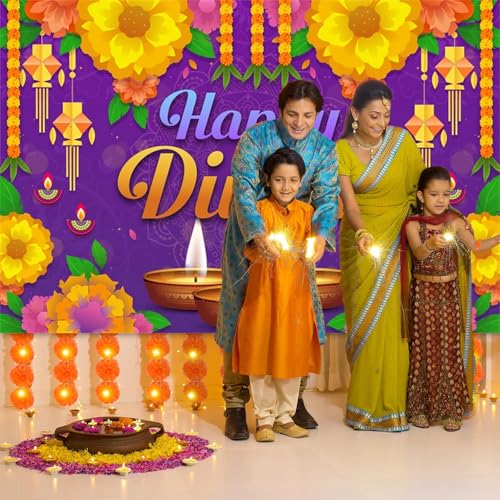 Image of 9x6ft Happy Diwali Backdrop Banner Decorations India Festival of Lights Party Supplies for Diwali Party Indian Deepavali Lights Diyas Decor Supplies