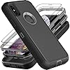 YKHJKLEC for iPhone X Case/iPhone Xs Case, Military Grade 3 in 1 Heavy Duty Shockproof/Drop Proof/Dust Proof Case with 2Pcs Tempered Glass Screen Protector (Black/Grey)